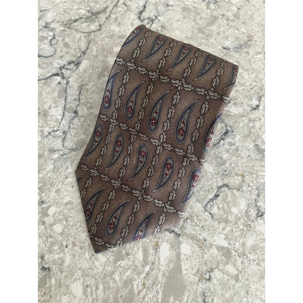 Zylos George Machado 100% Italian Silk Neck Tie Taupe Blue JL